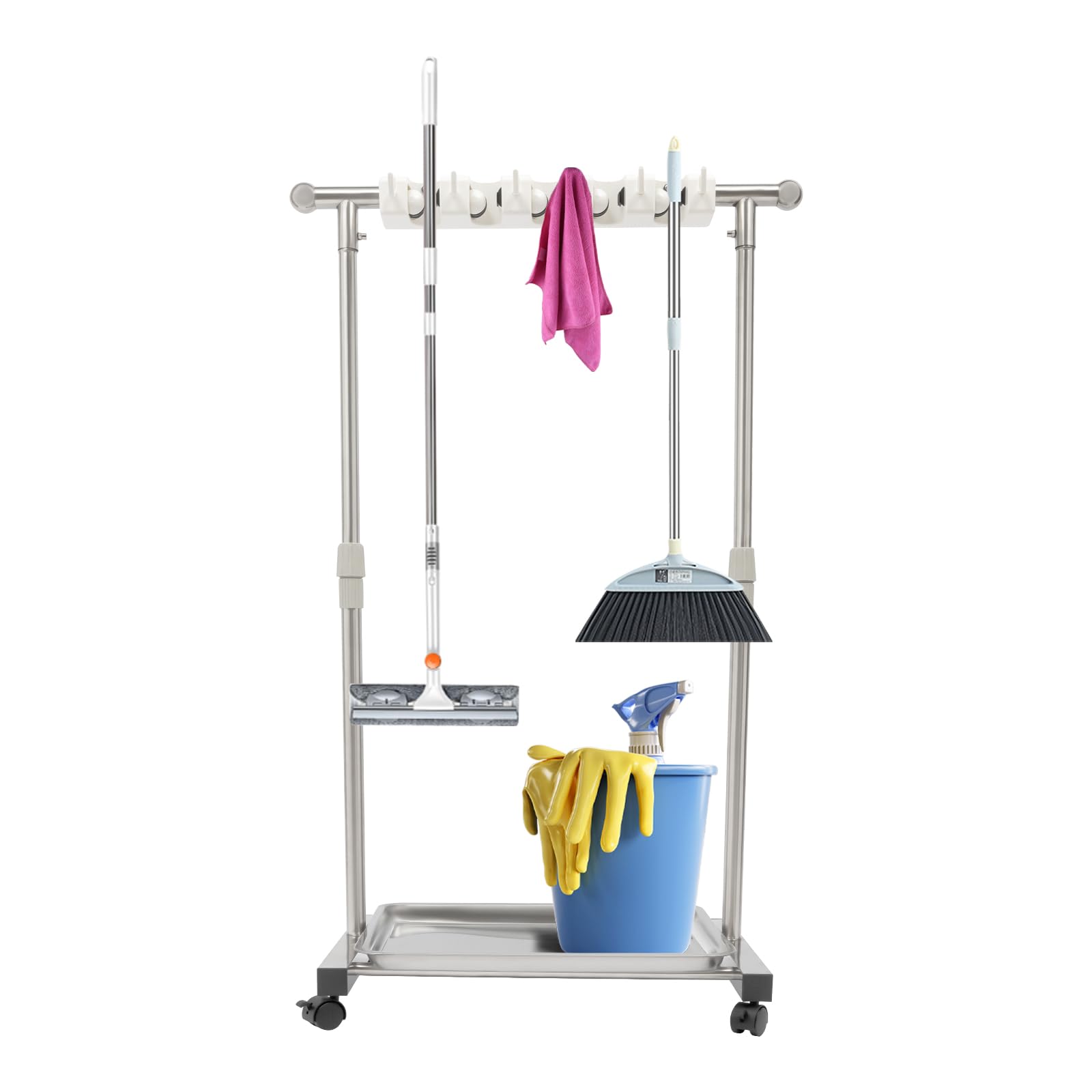 Mop and Broom Holder Wall Mount Tool Organizer