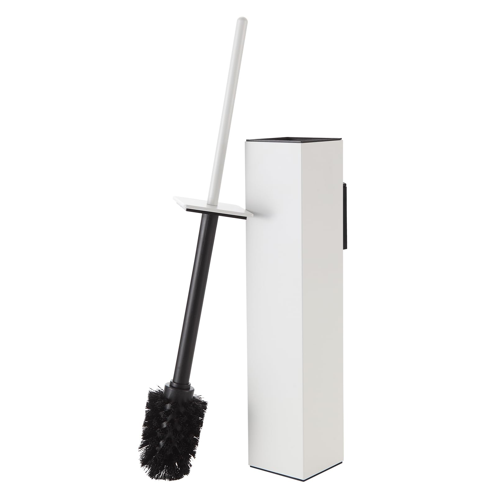 Toilet Brush and Holder Set White Wall Mounted for Bathroom Square Design