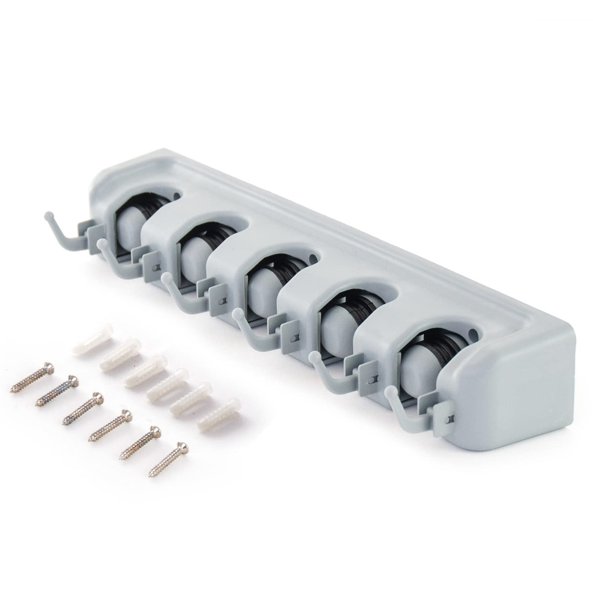 Broom Holder with 5 Holding Positions & 6 Hooks