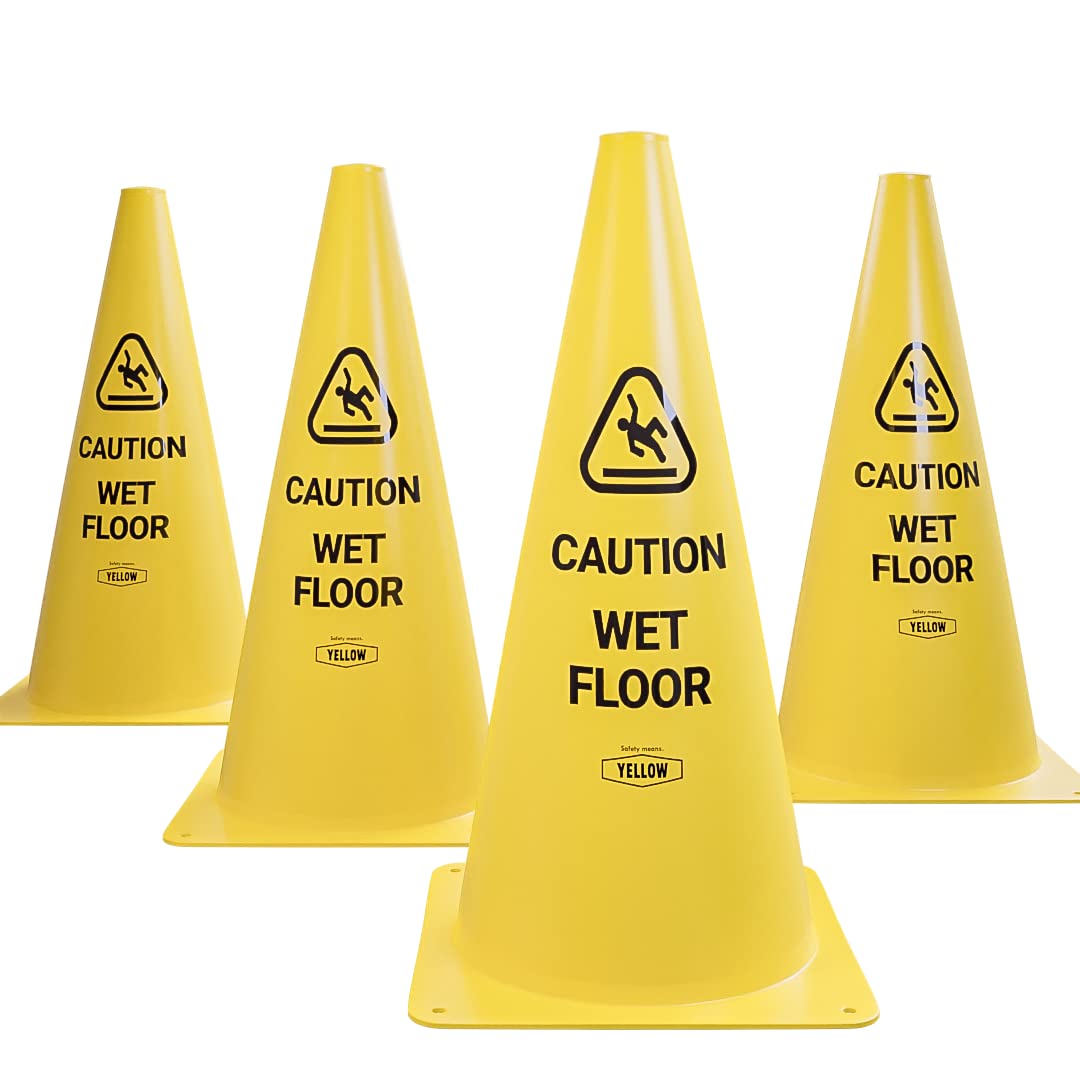 Commercial 19 Inch "Caution Wet Floor" Sign Cone (4 Count)