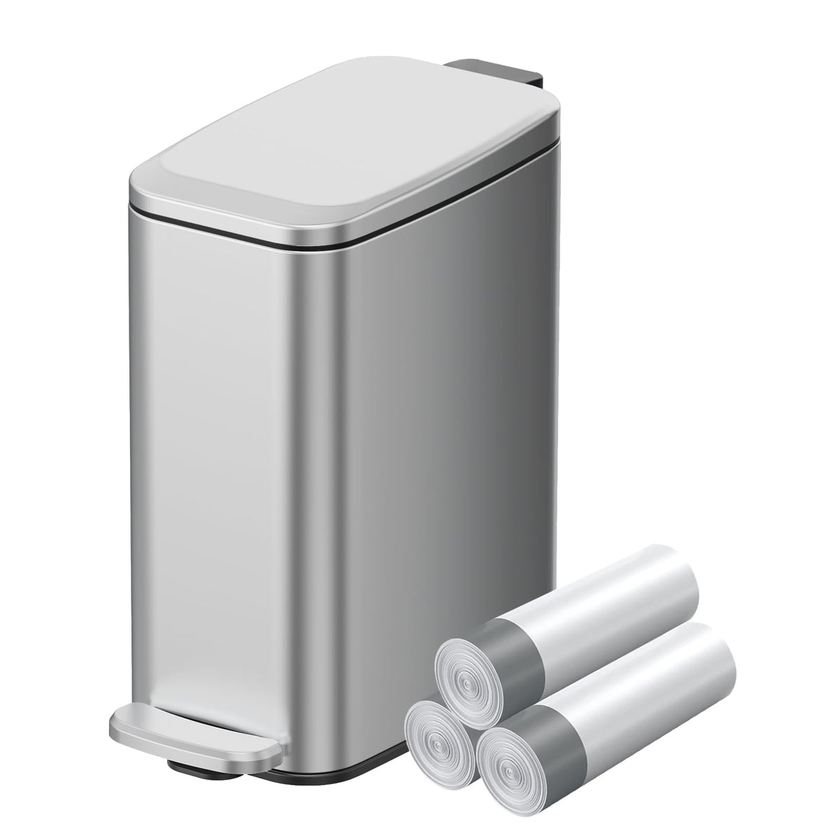 Slim Bathroom Trash Can with Lid
