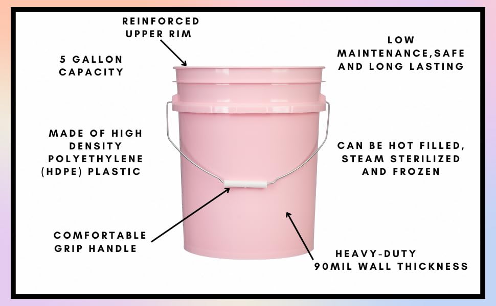 Food Grade 5 Gallon Pink Bucket Container