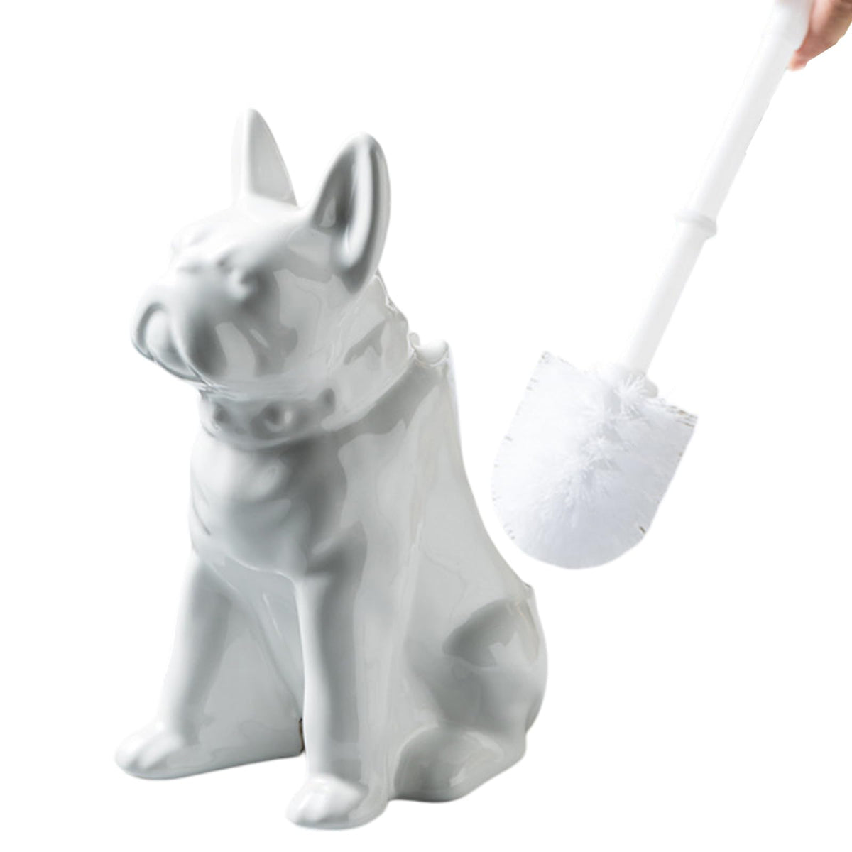 Ceramic Dog White Toilet Brush and Holder Set (2 Count)