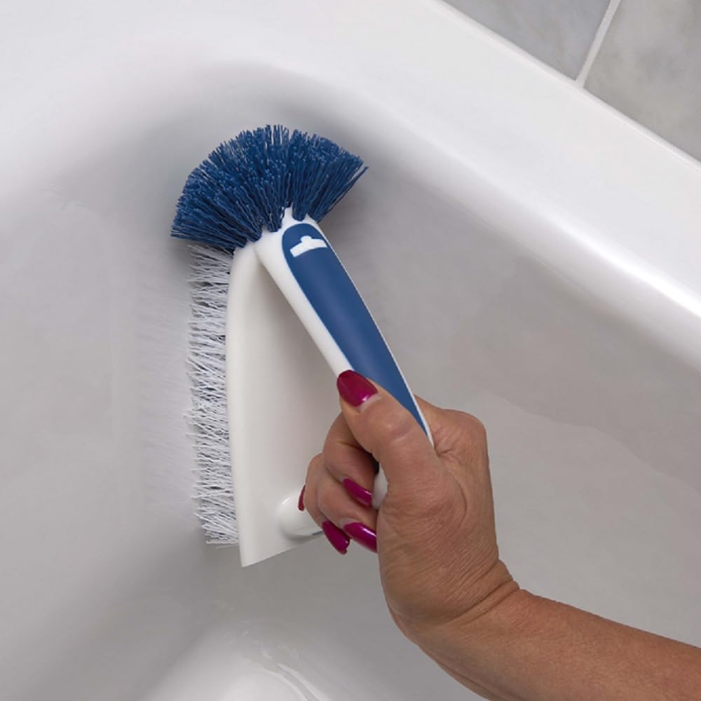 2-in-1 Bath and Tile Scrubber Brush Tool, Crevice Cleaning Supplies, Dishwasher Safe, Rounded Bristles for Bathroom Scrubbing, Great for Tile, Bathtubs, and Showers