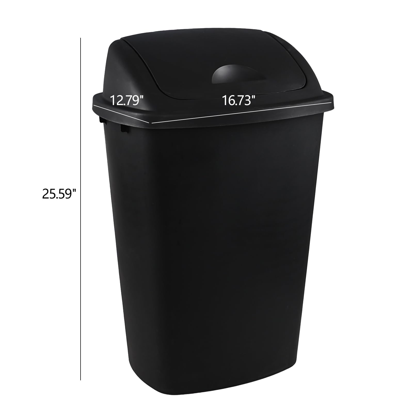 13 Gallon 4 Packs Black Plastic Trash Can with Swing Top Lid (4 Count)
