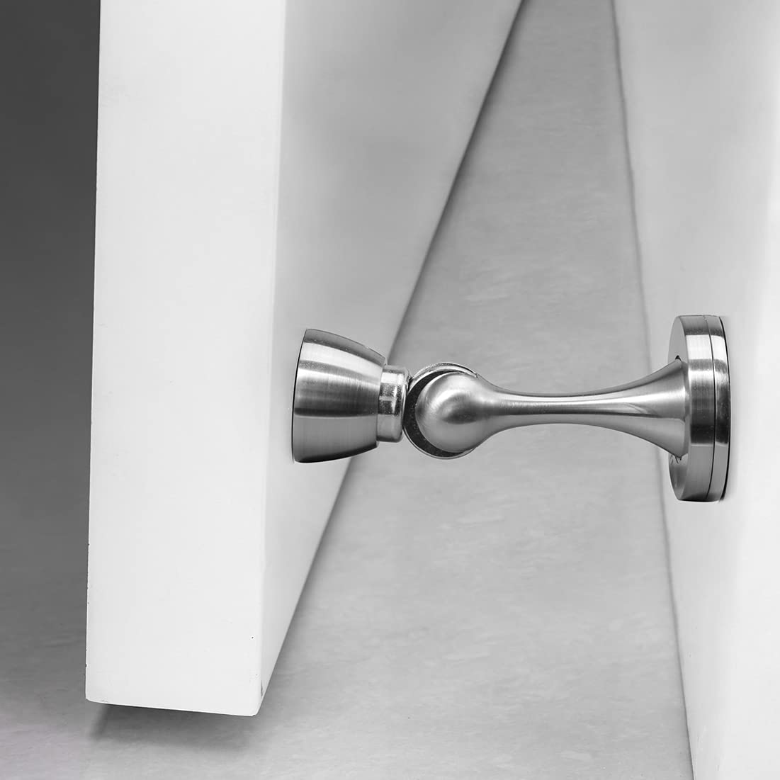 Silver Door Stopper 6 Pack Magnetic Door Stops Zinc Alloy Brushed Nickel Door Catch Door Holder Wall Floor Mounted Metal Soft (6 Count)