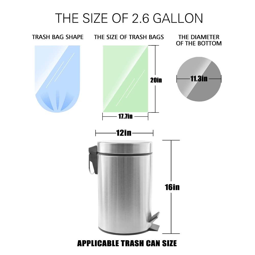 2.6 Gallon 330pcs Strong Trash Bags Colorful Clear Garbage Bags by Teivio (330 Count)