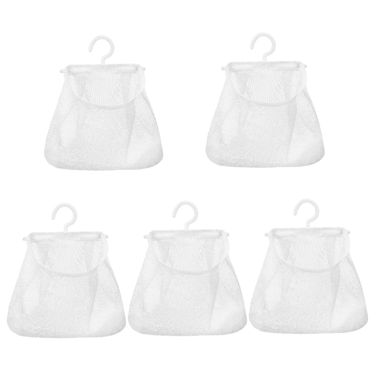 5pcs Mesh Hanging Bag Hanging Clothes Travel White Polyester Fruit