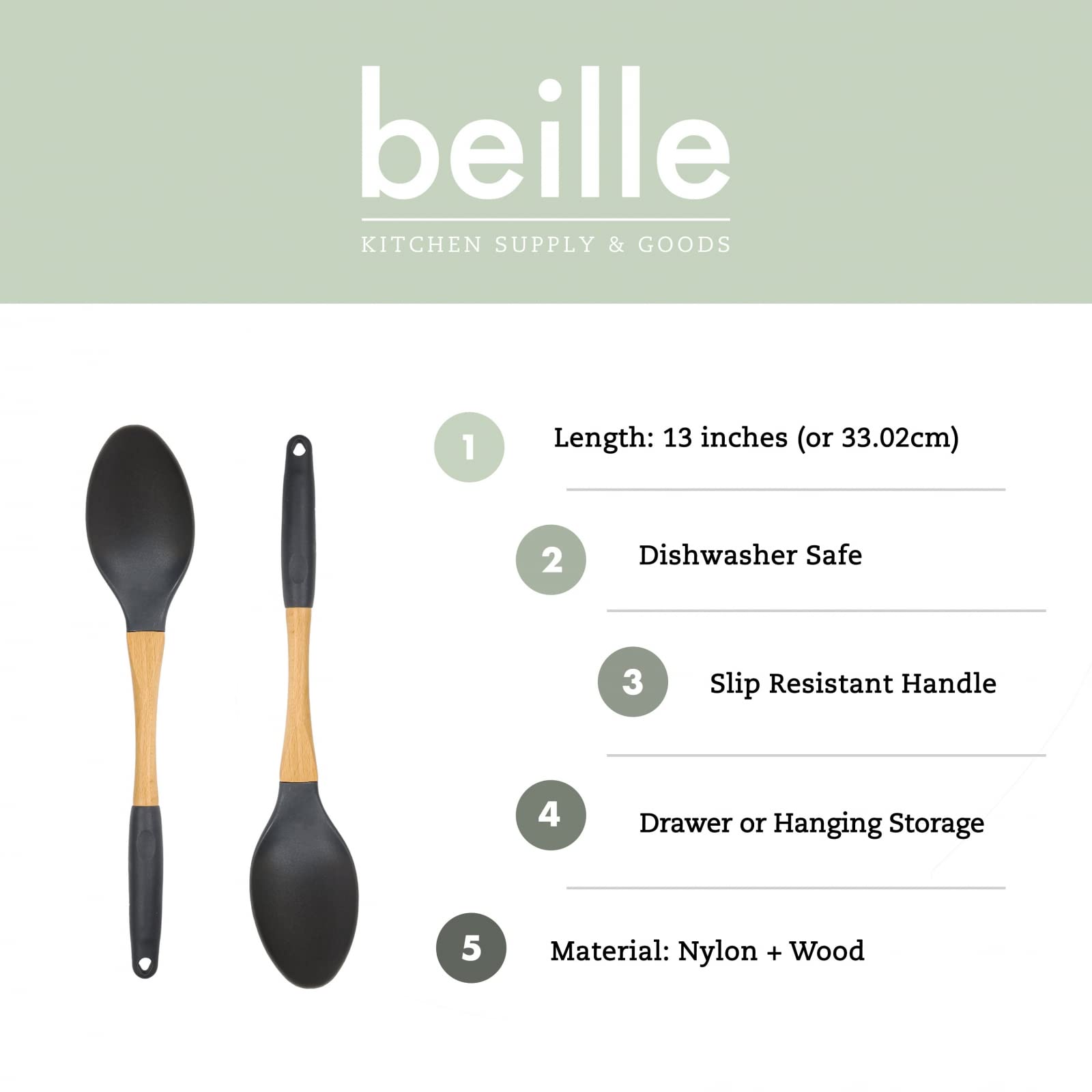 Grey Nylon Spoon with Wooden Handle Kitchen Utensils High Heat Resistance