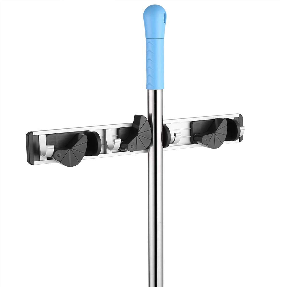 Space Saving Mop Broom Organizer Securely Grips Household Objects for Wall Storage