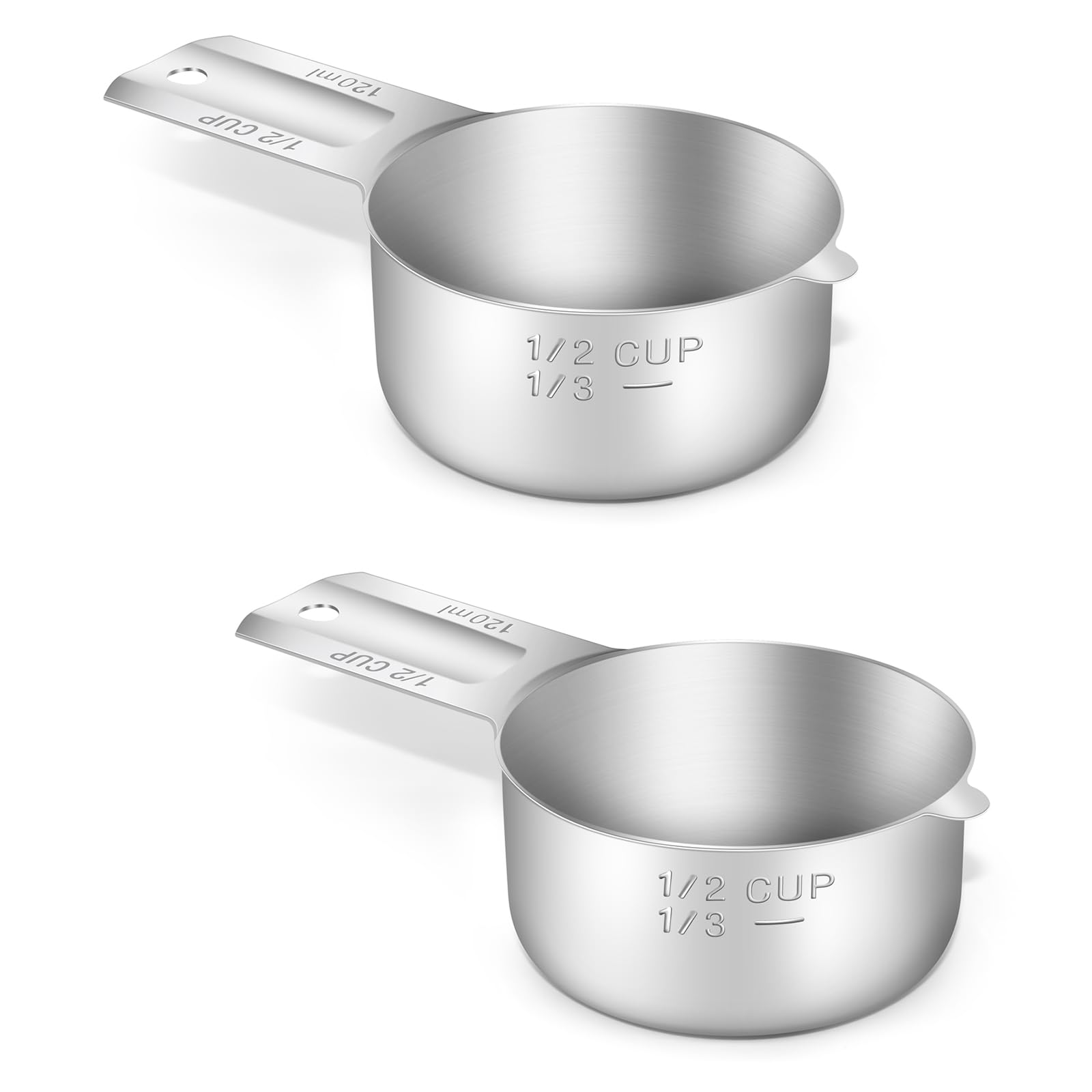 2PCS 1/2CUP(120ml, 4oz) Measuring Cup, 18/8 Stainless Steel Measure Scoop