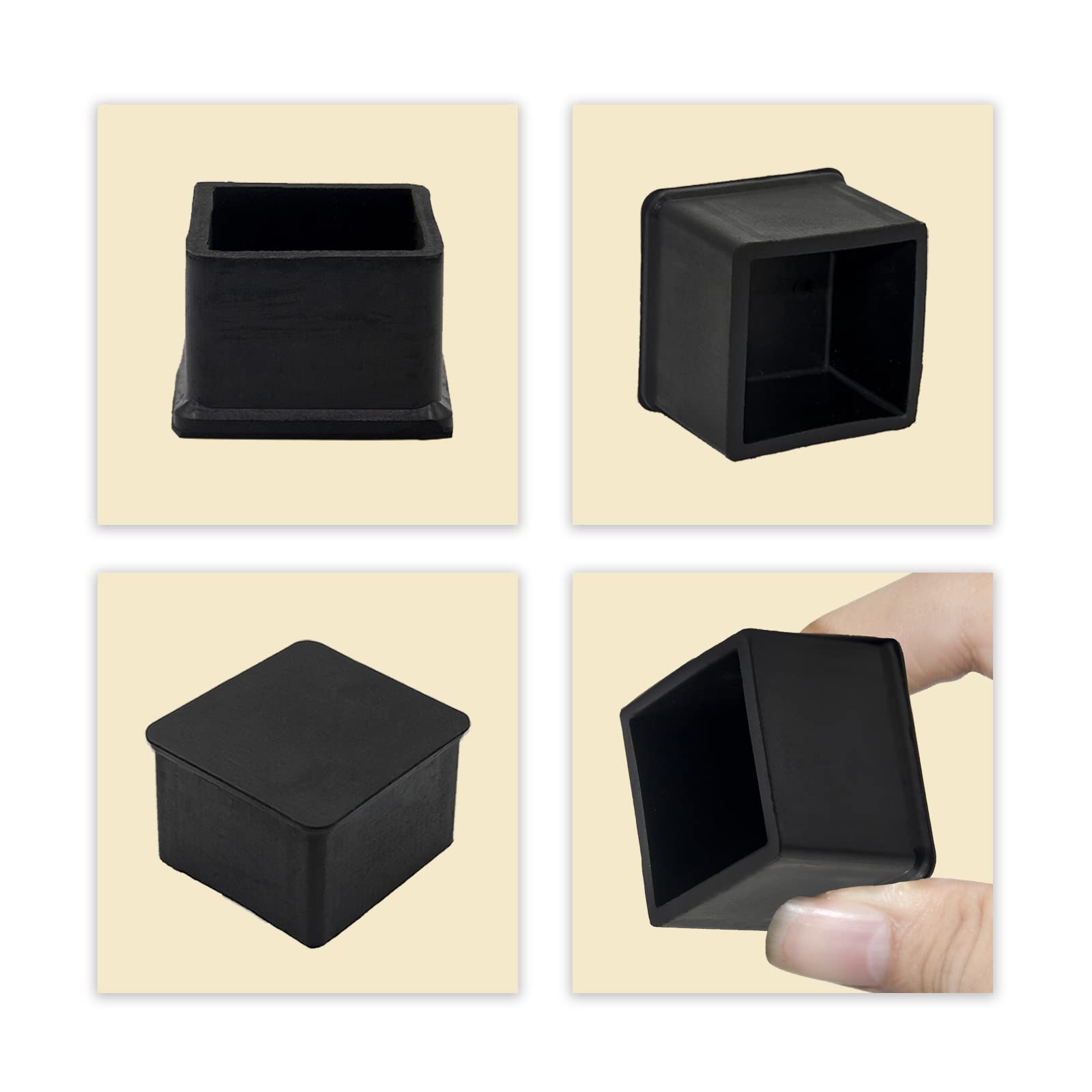 Non Slip Thick Rubber Leg Tips Floor Protectors Square Chair Leg Caps 38 x 38 mm