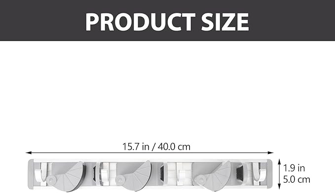 Tofficu Punch-free Broom Mop Holder Wall Mount, Space Aluminum Mop Hanger with 4 Hooks and 3 Clips, Gray Storage Rack for Garage Kitchen and Cleaning Supplies Organizer