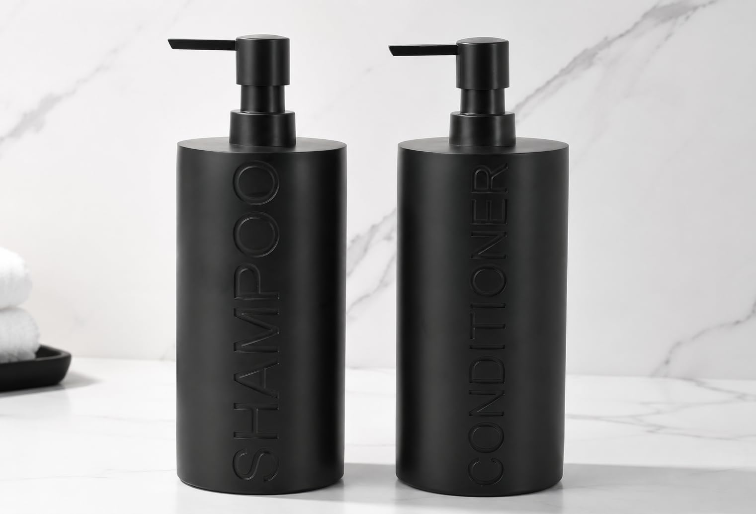 2 Pack Matte Black Resin Refillable Shampoo & Conditioner Bottles