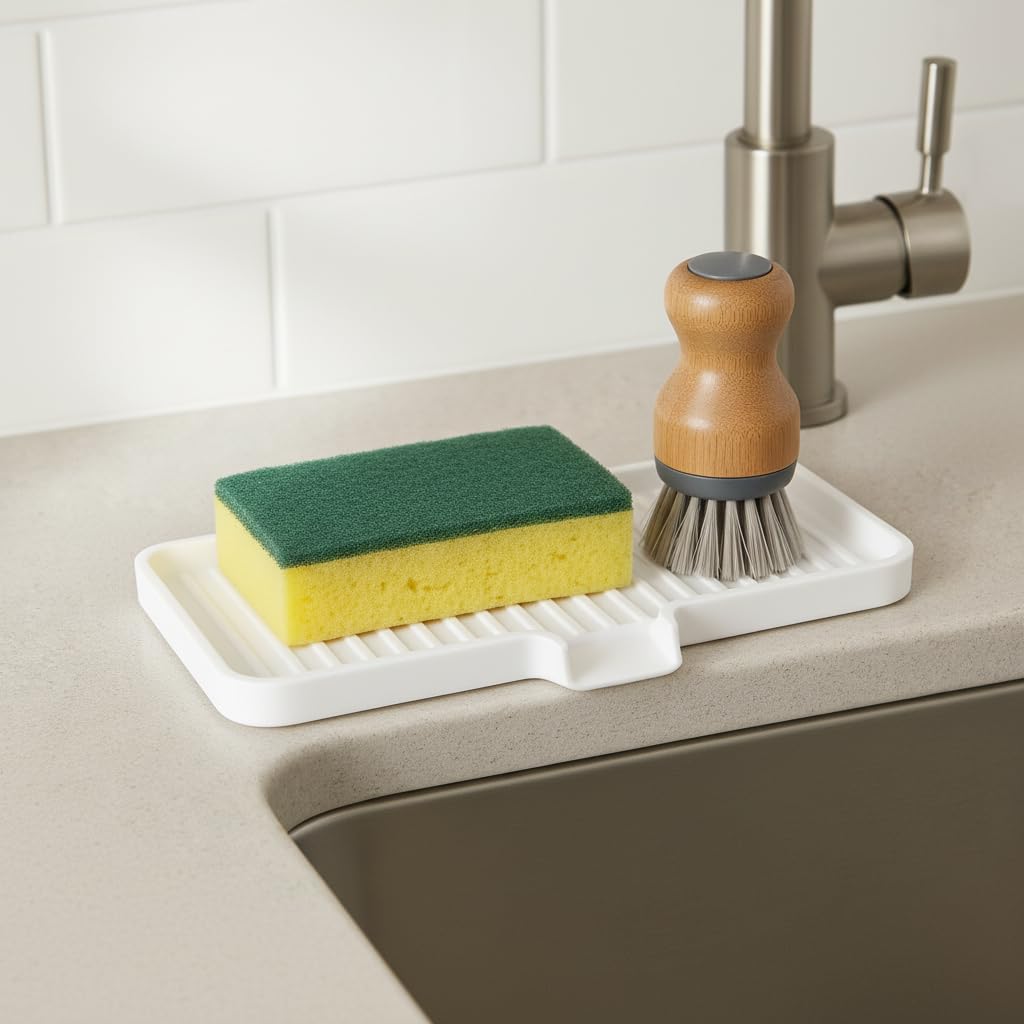 Silicone Soap Dish Tray and Sponge Holder with Drain Chute