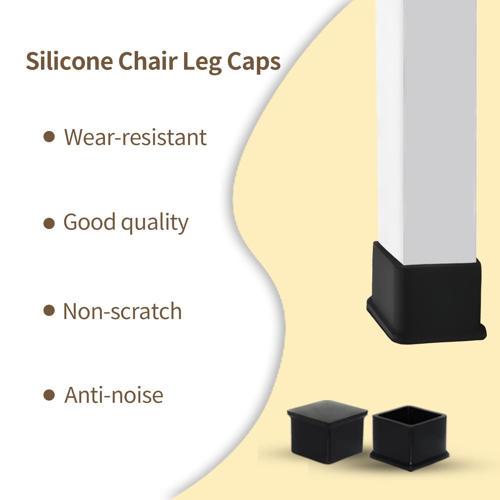 Durable Non Marking Silicone Chair Leg Caps Tips Floor Protectors Square Furniture Table Leg Covers (20 Count)