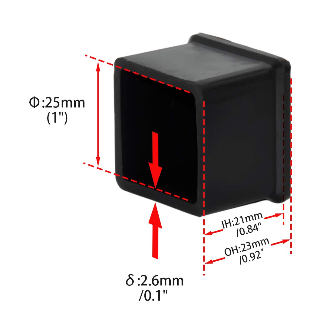 Durable Non Marking Silicone Chair Leg Caps Tips Floor Protectors Square Furniture Table Leg Covers (20 Count)