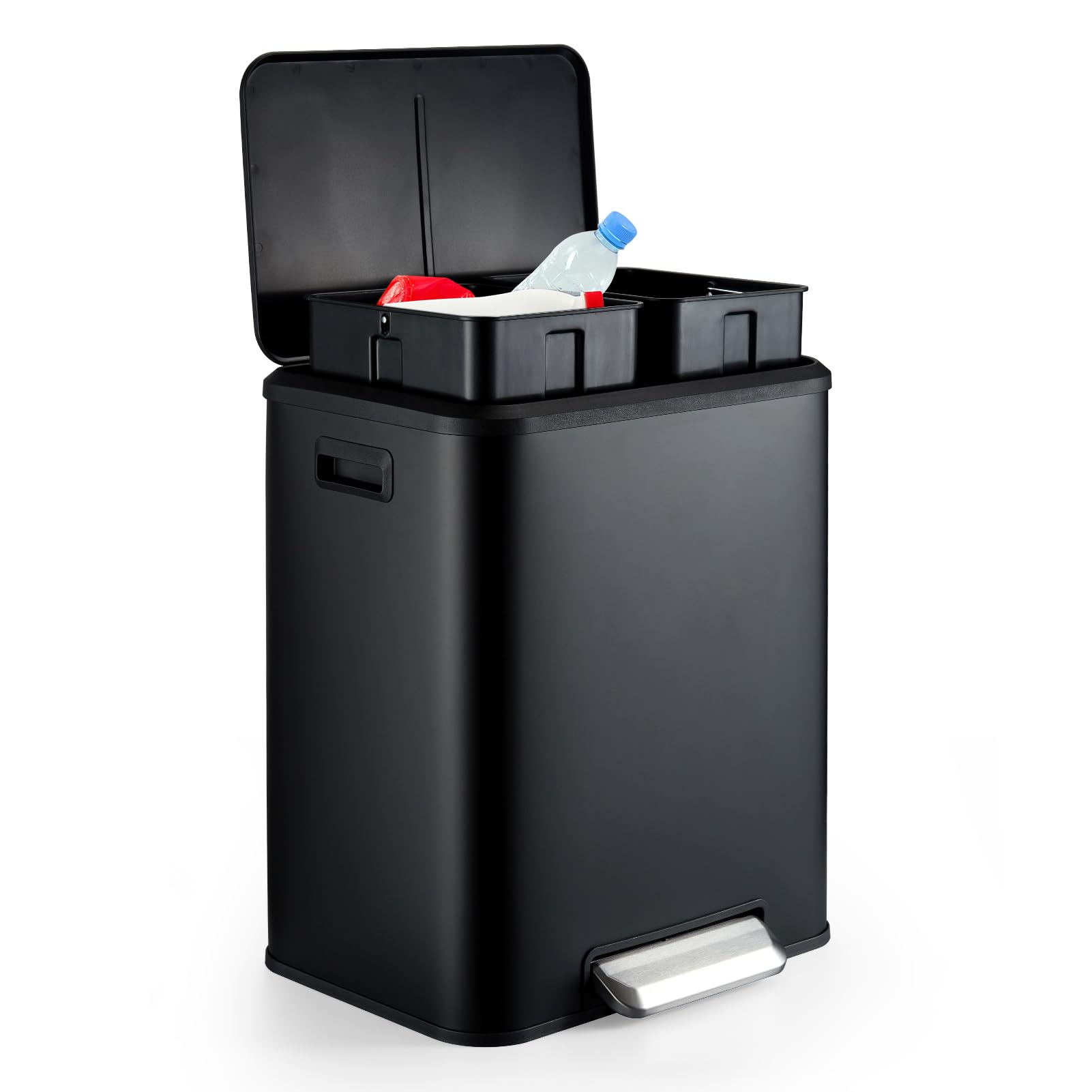 Dual Trash Can Stainless Steel Kitchen Recycling Bin Foot Pedal