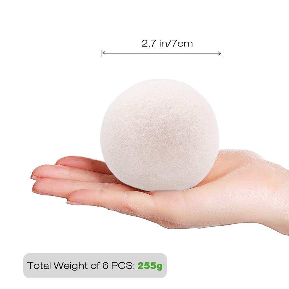 Wool Ball Wool Dryer Balls XL Premium Reusable Natural Fabric Softener Pet Fur Hair Remover (6 Count)