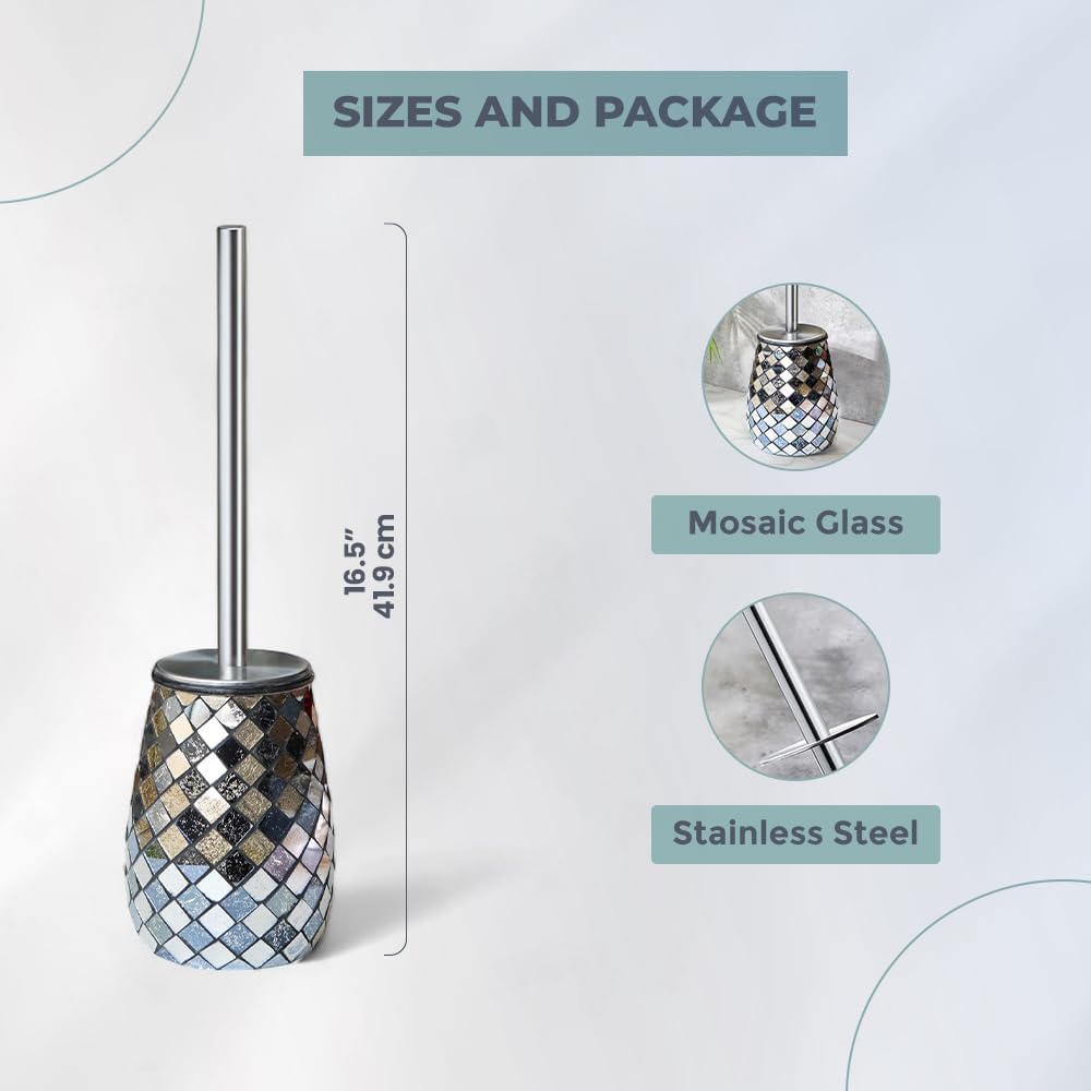 Modern Toilet Brush and Holder Set Mosaic Glass