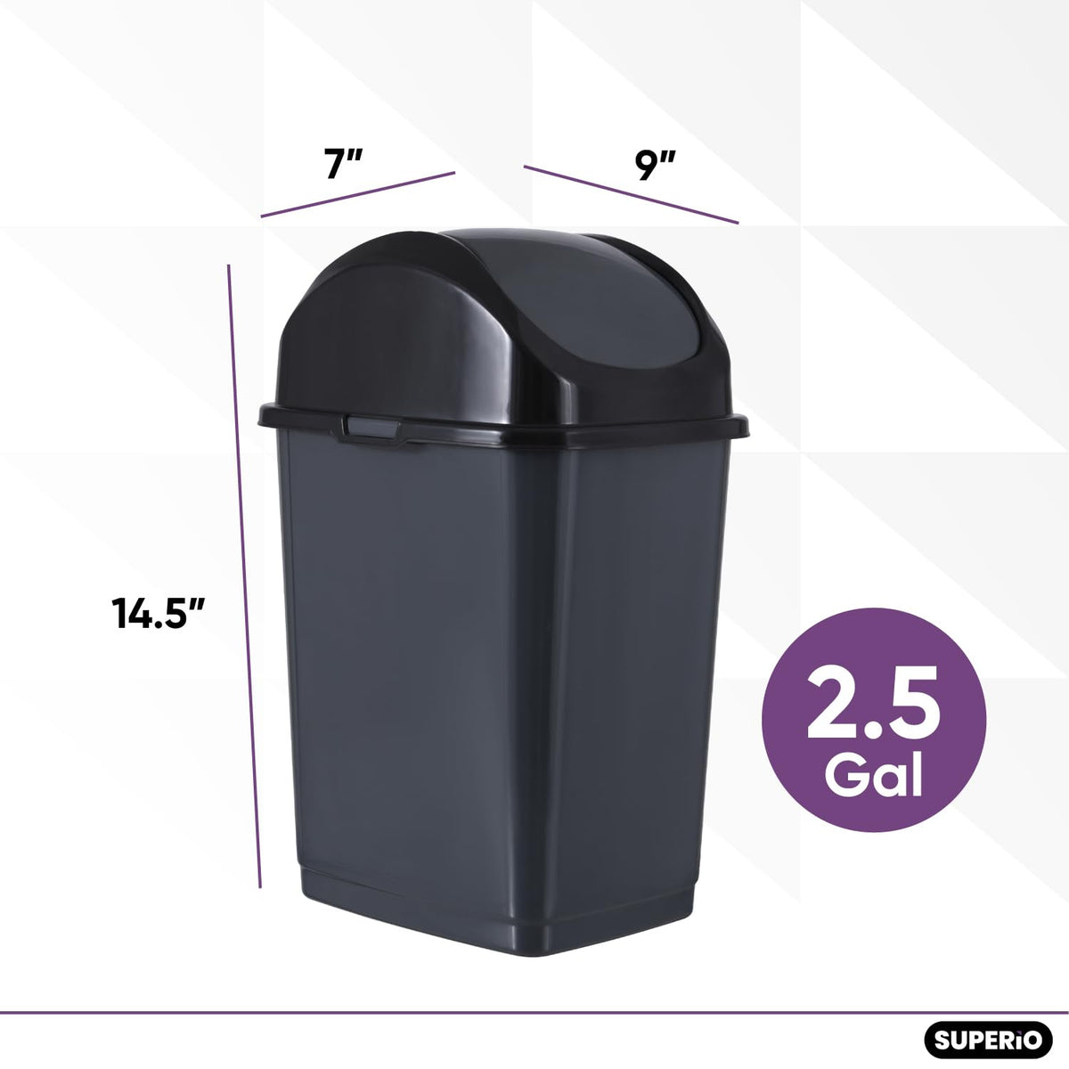 Small 2.5 Gallon Plastic Trash Can with Swing Top Lid