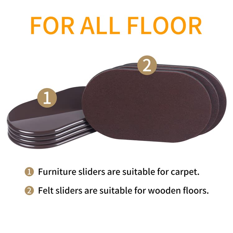 Large Furniture Sliders for Carpet and Hardwood Floors (8 Count)