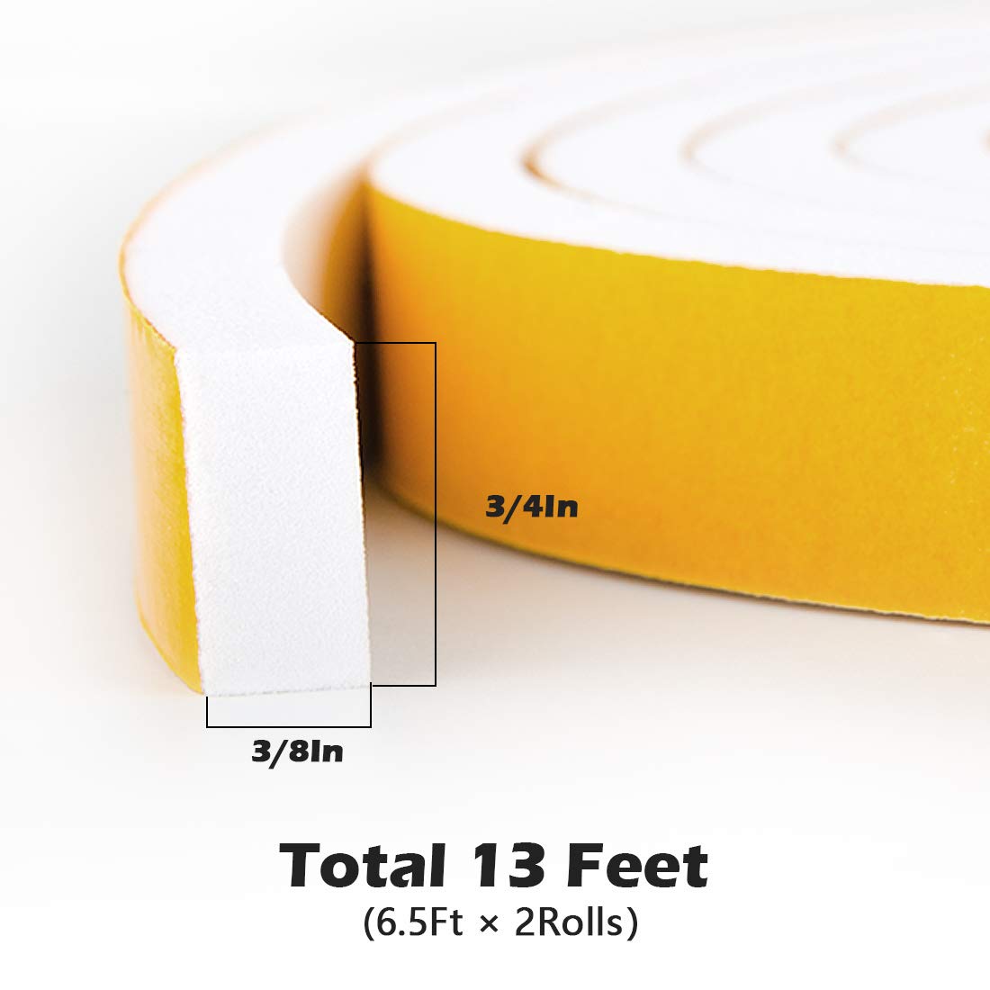 White Door Window Weather Stripping Self Adhesive Foam Tape High Density Foam Sealing Strip Window Insulation Weatherproof Gasket Tape (13 Foot)