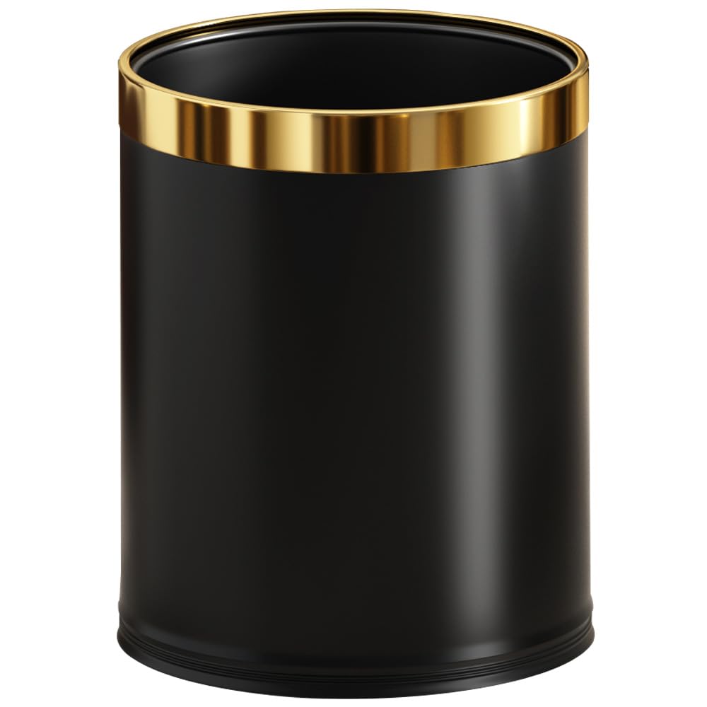 10L 2.6GAL Black and Gold Open Top Trash Can