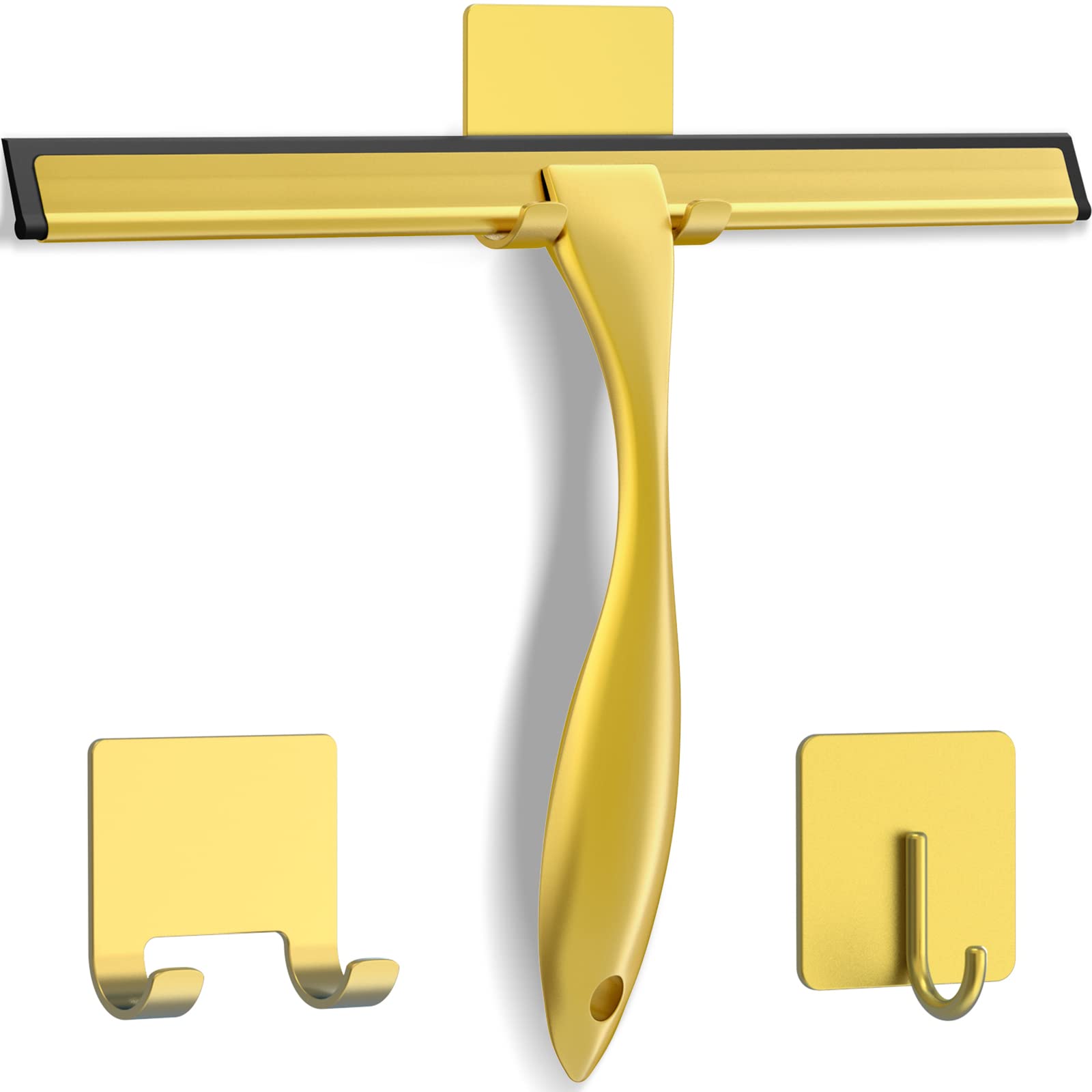 All Purpose Stainless Steel Shower Squeegee for Shower Doors with 2 Adhesive Hooks