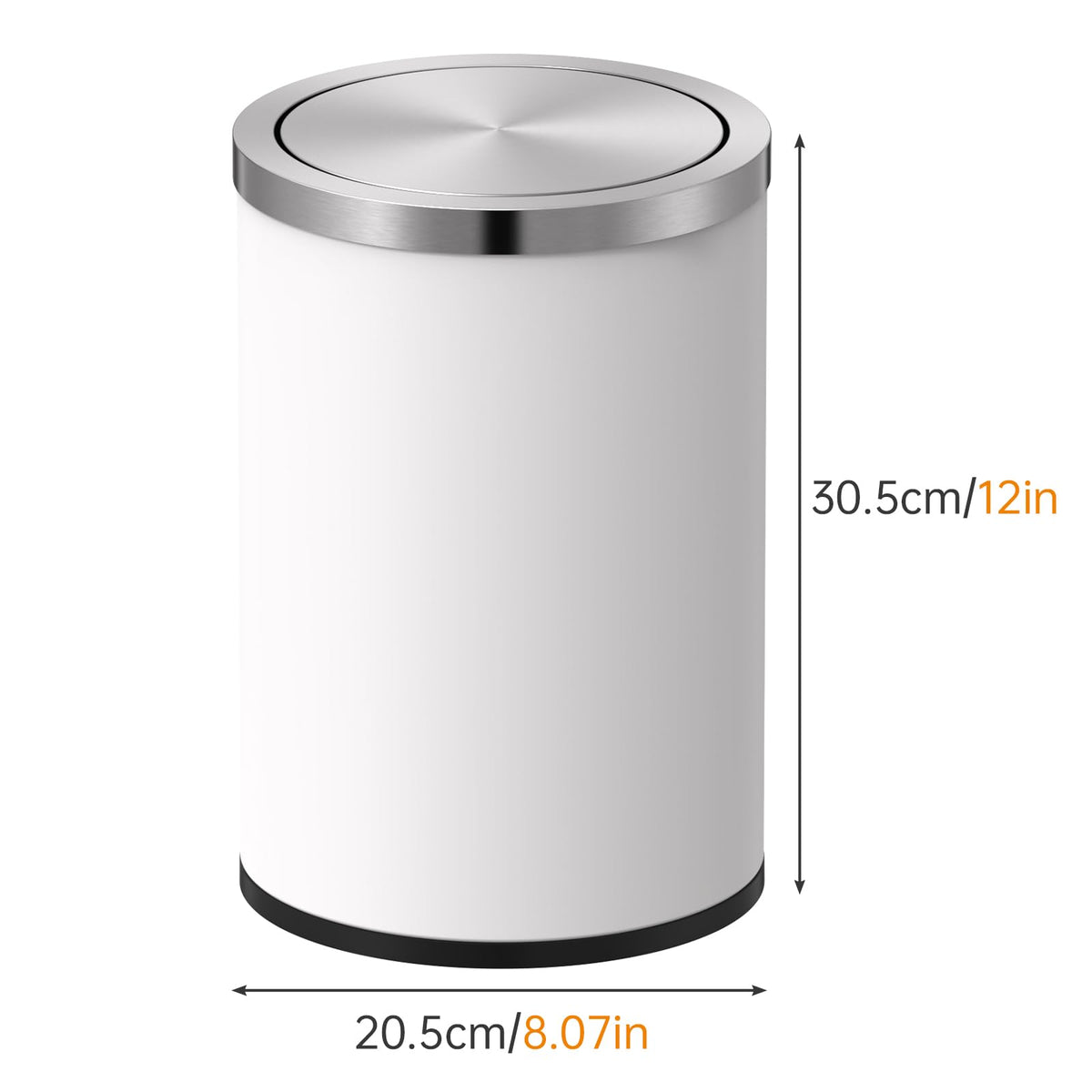 2.4 Gallons White Swing Lid Stainless Steel Trash Can