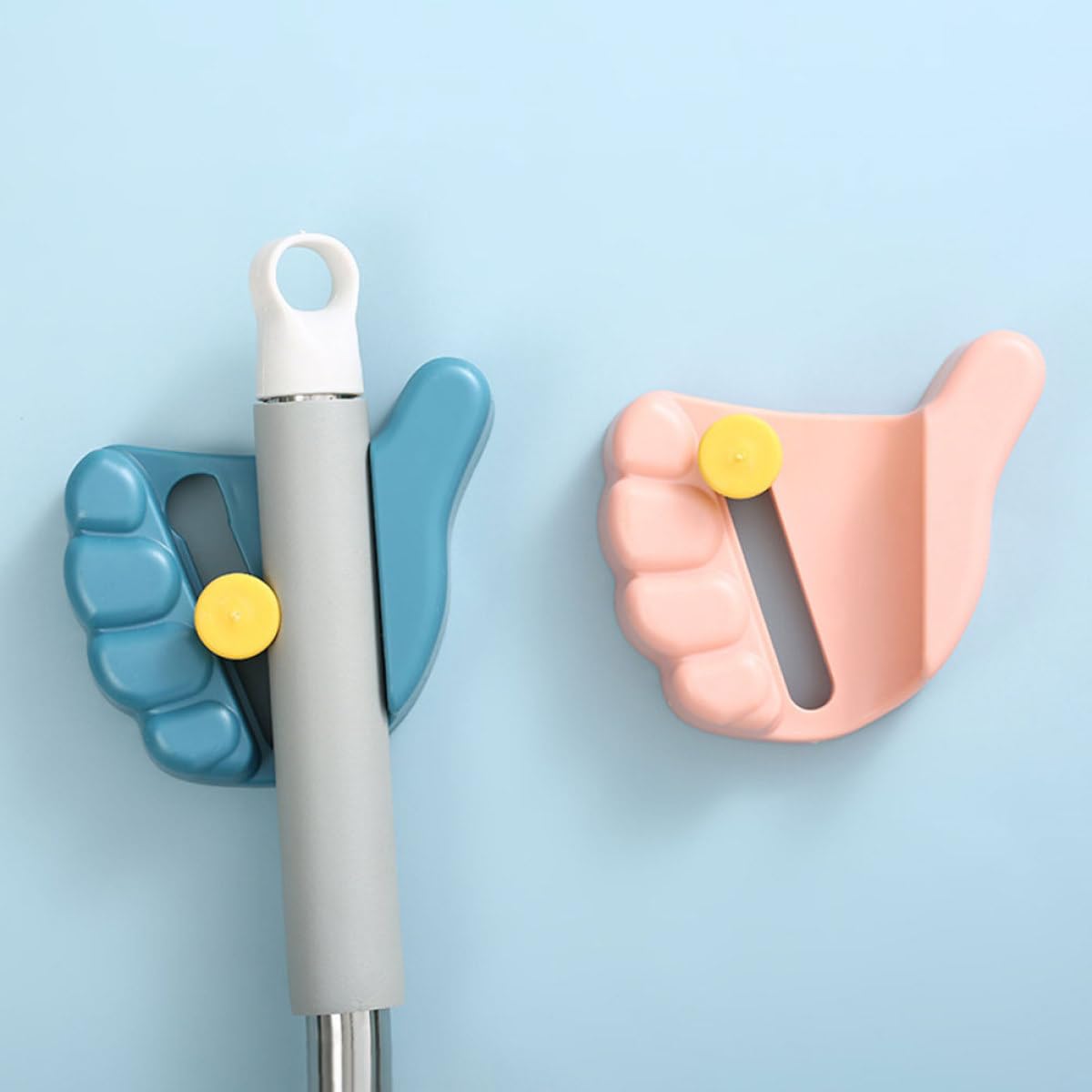 Punch Free Mop Holder Wall Mounted Broom Hanger Mop Clip Organizer 6pcs Gray Pink Blue for Kitchen and Utility Room Storage