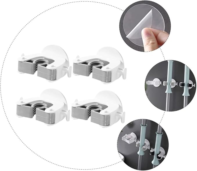 4pcs Broom Hanger Wall Mount Mop Clip Safe Material for Strong and Storage Easy Wall Installation