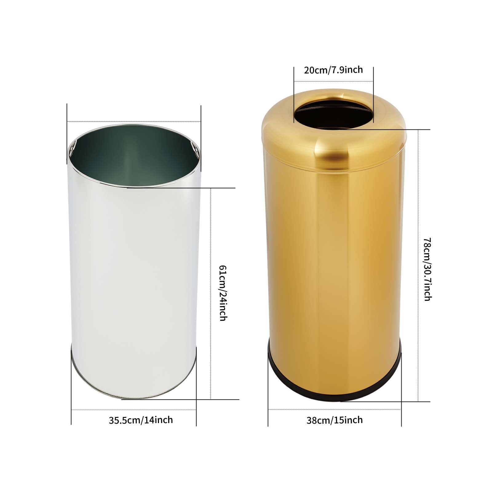 15.48 Gallon Commercial Metal Open Top Gold Trash Can