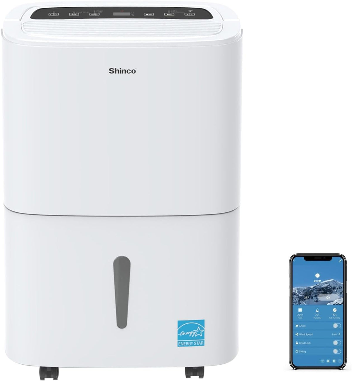 80 Pints Energy Star Dehumidifier with Drain Hose and WIFI for Large Spaces up to 5