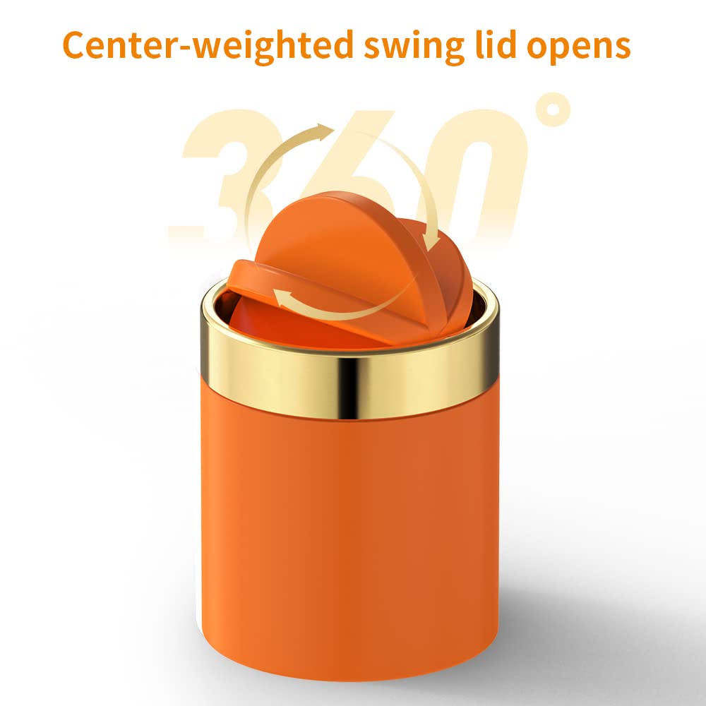 0.4 Gal Orange Desktop Mini Swing Lid Trash Can