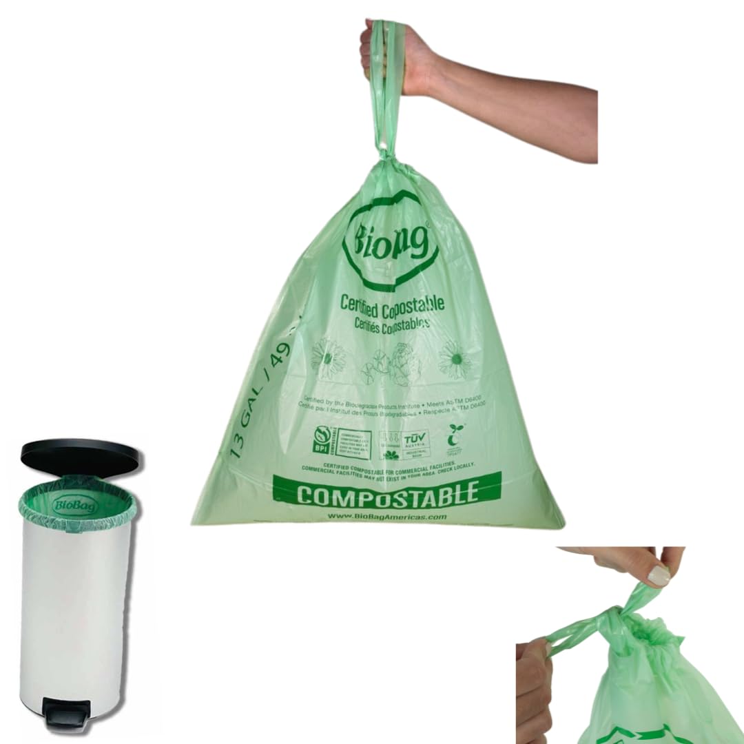 13 Gallon Compostable Drawstring Trash Bags by BioBag (40 Count)