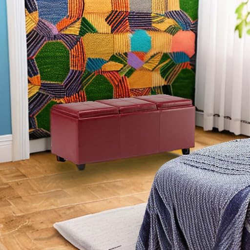 Avalon 48" Wide Vegan Leather Storage Ottoman in Grey Brown