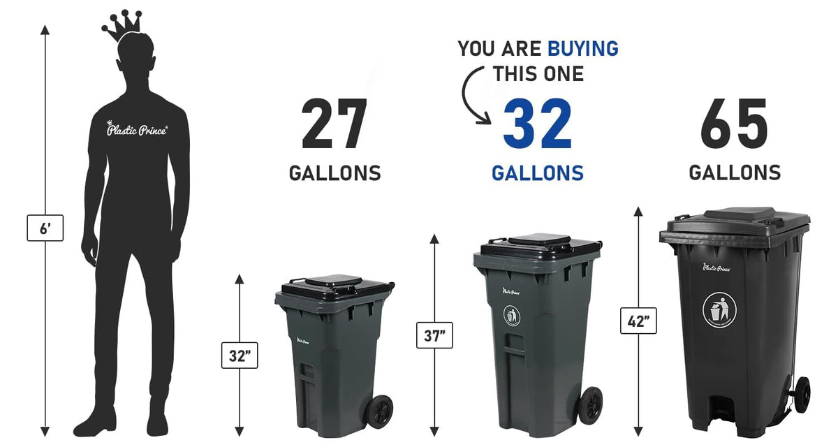 32 Gallon Trash Can with Wheels Outdoor Recycling Bin with Lid and Wheels Heavy Duty Rolling Garbage Can Commercial Wheeled Garbage Can for Home Garage Office (2 Count)