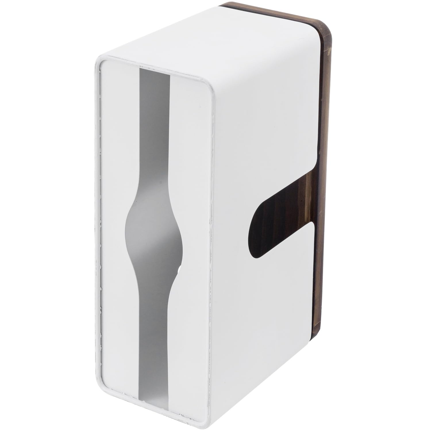 Deluxe Modern Matte White Metal Folded Commercial Paper Towel Holder with Rustic Burnt Solid Wood Tray Lid