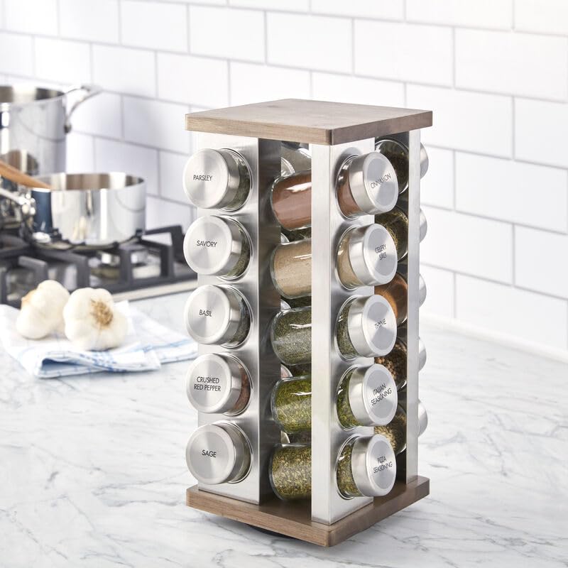 20 Jar Vintage Revolving Countertop Spice Rack Organizer with Spices Included