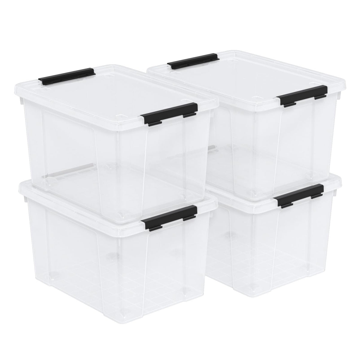 Set of 4 34 L Stackable Plastic Storage Bins with Latching Lids and Wheels (4 Count)