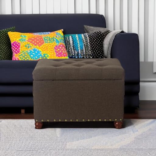 Storage Ottoman Linen Tufted Bench