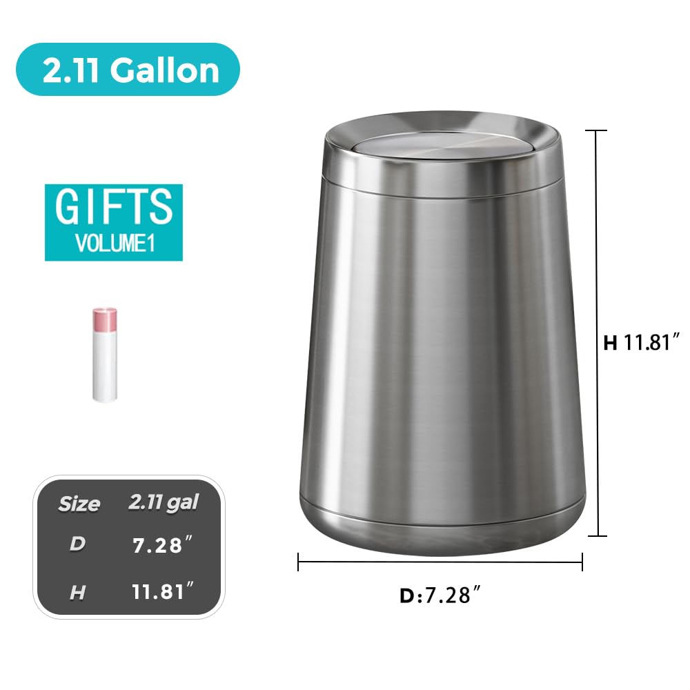 2.1 Gallon Bathroom Trash Can with Lid