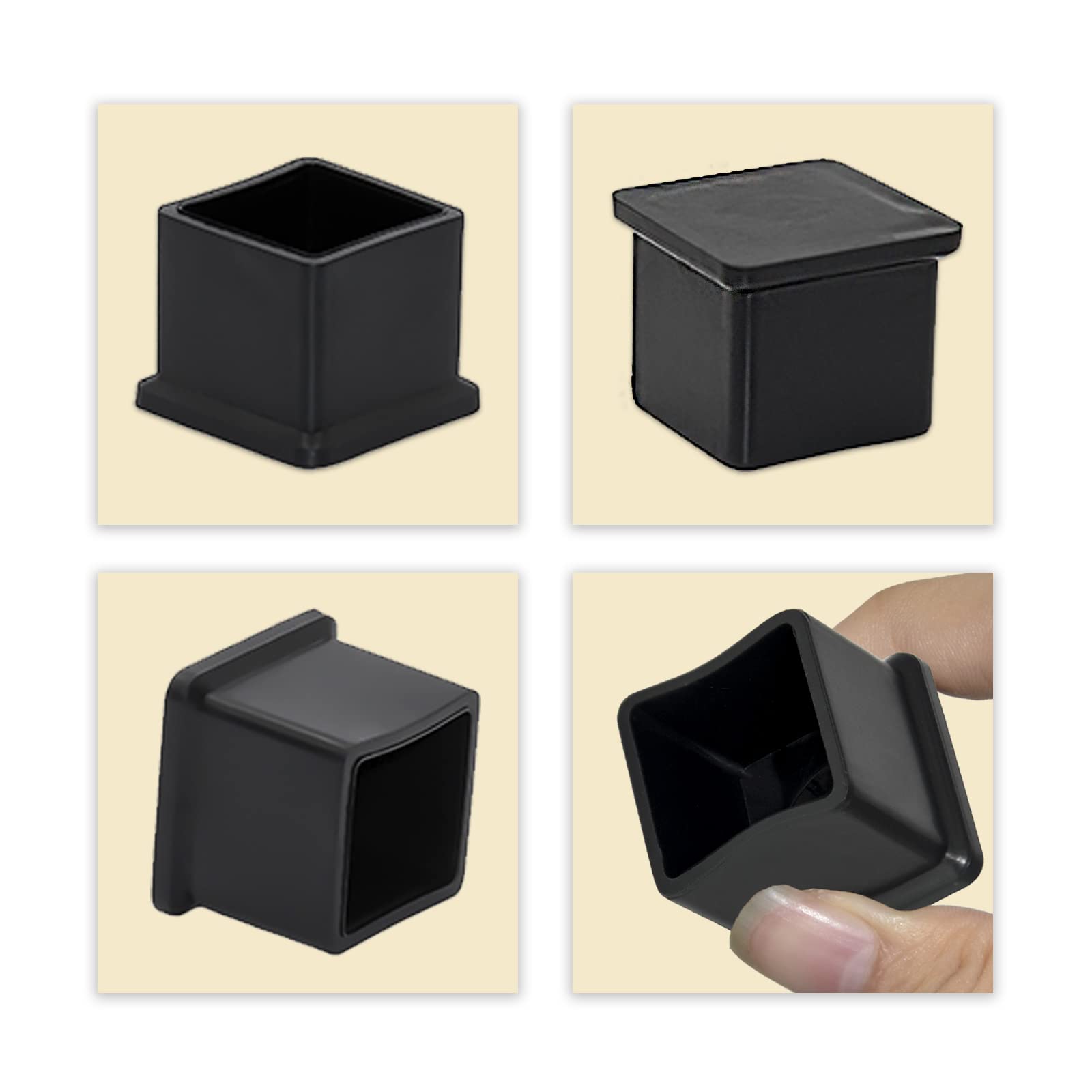 Flexible PVC Patio Chair Table Leg Tips Caps Square Furniture Covers 25 x 25 mm (20 Count)