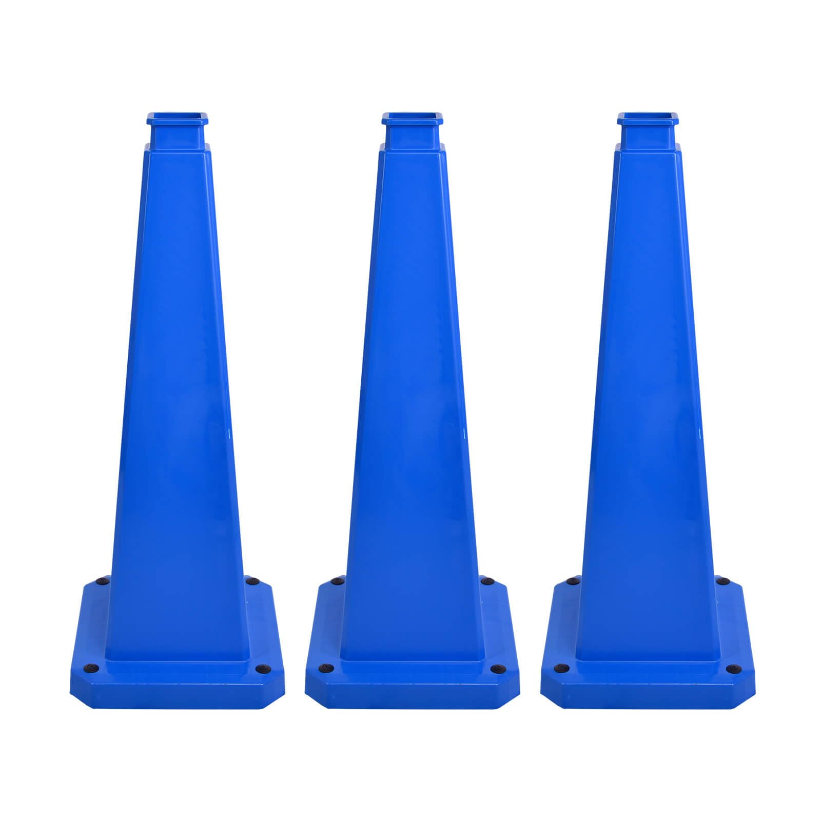 3 Pack 36 Inch Solid Blue Traffic Cone