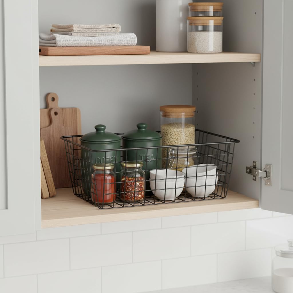 Metal Black Large Wire Basket Food Storage Organizer (4 Count)