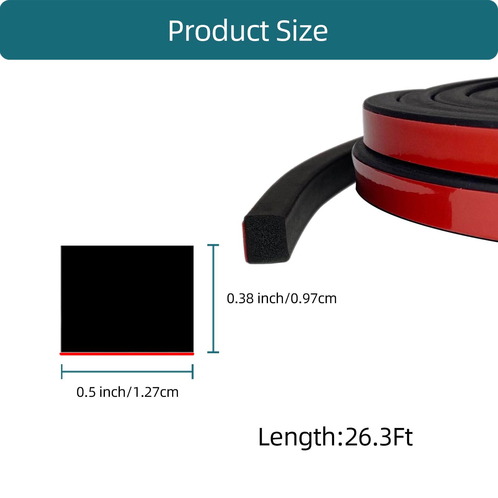 Solid Rectangle Rubber Seal with High Tack Self (26 Foot)