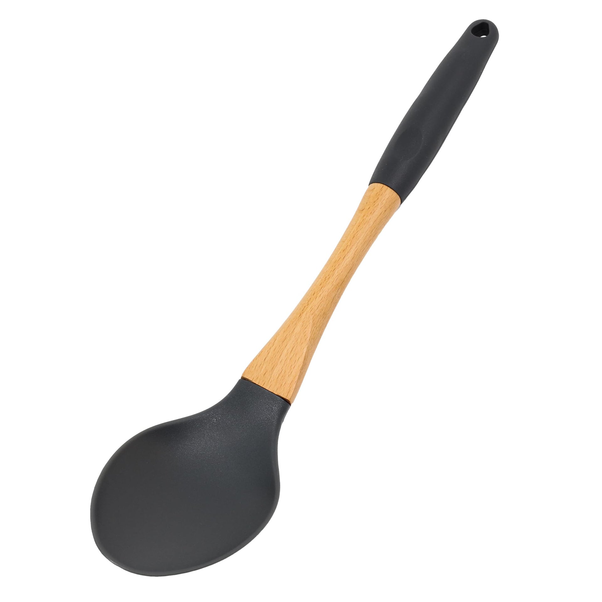 2pc Spoons Grey Nylon Kitchen Utensils Set with Soft Grip Ergonomic Wooden Handles High Heat Resistance