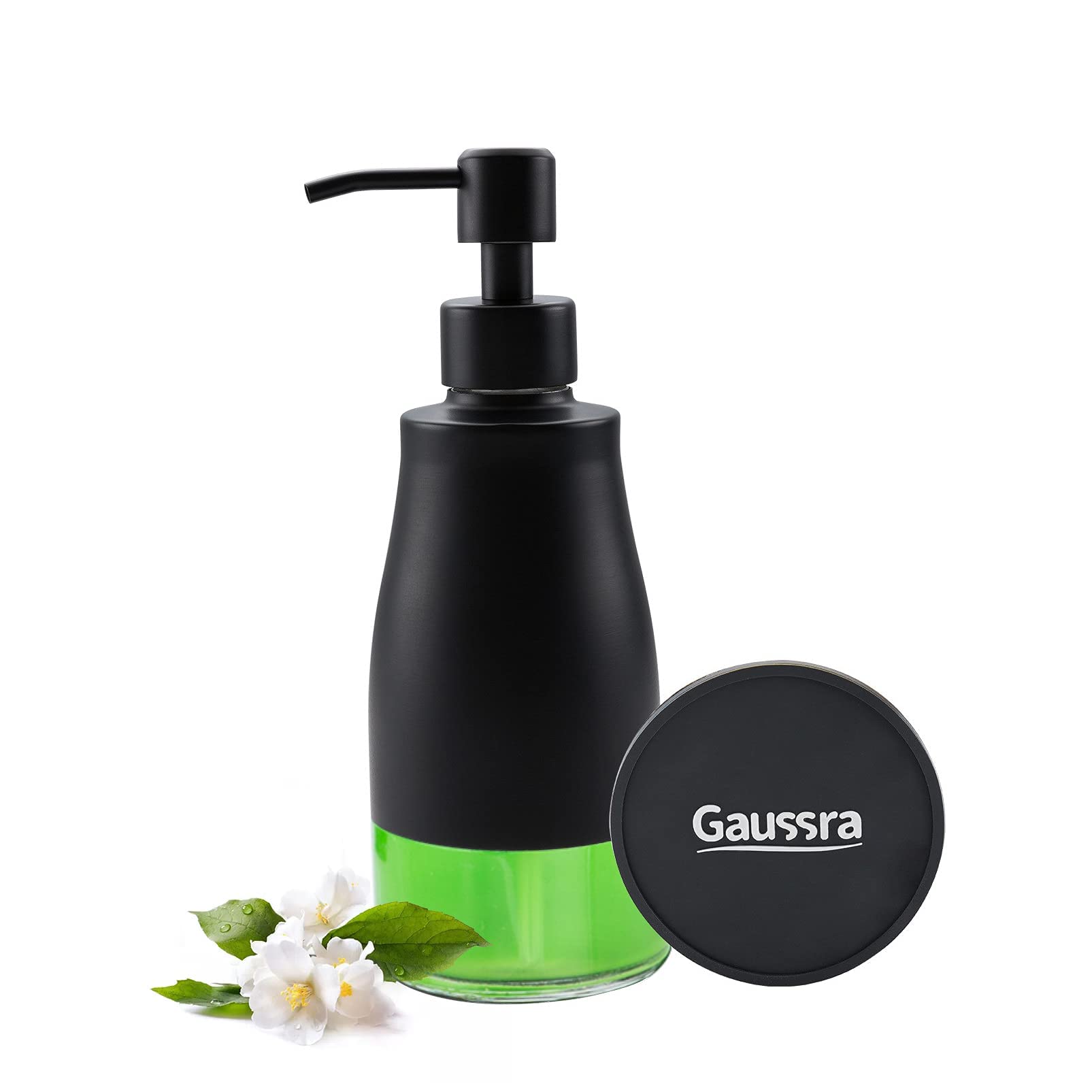 Black Soap Dispenser with Coaster and Stickers