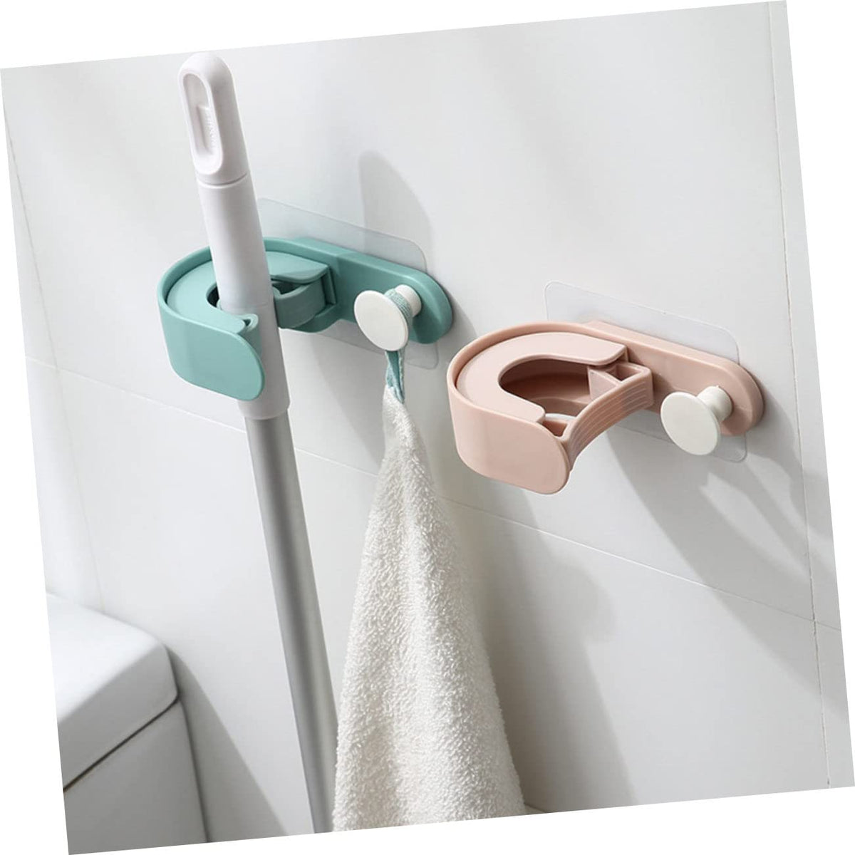 2pcs Punch Mop Hanger and Broom Hook Easy to Install Wall